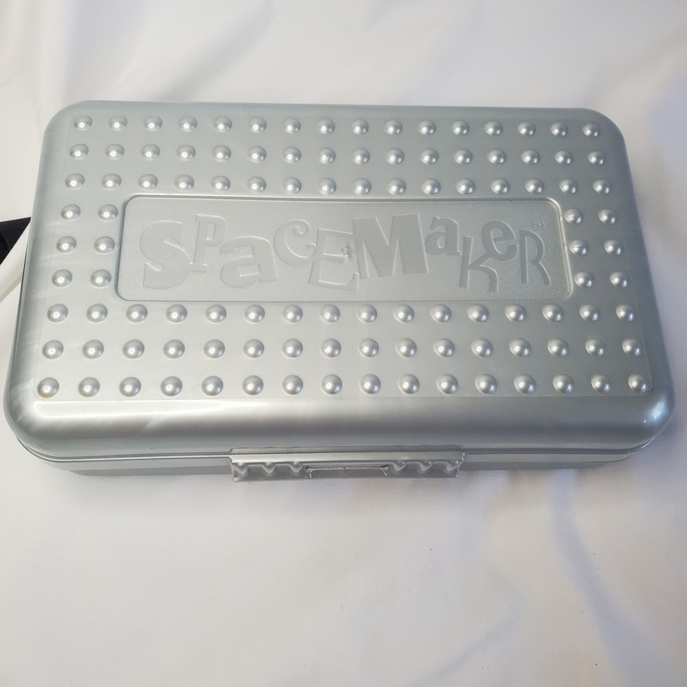 Vtg Original 90s SpaceMaker Plastic Pencil Box School Storage Case Silver Grey